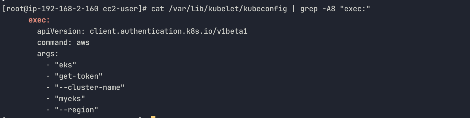 cat /var/lib/kubelet/kubeconfig | grep -A8 "exec:"