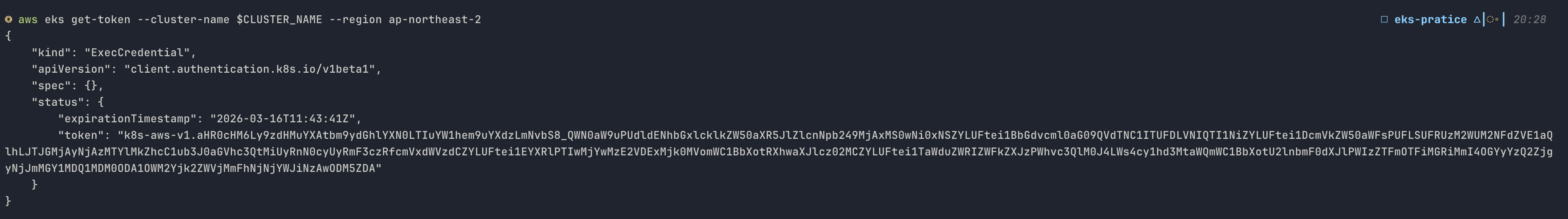 aws eks get-token 출력 결과